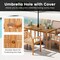 7 Piece Outdoor Dining Table Set Acacia Wood Umbrella Hole Cushioned Chairs Natural